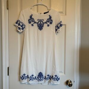 Lulu's White Dress with Blue Embroidery